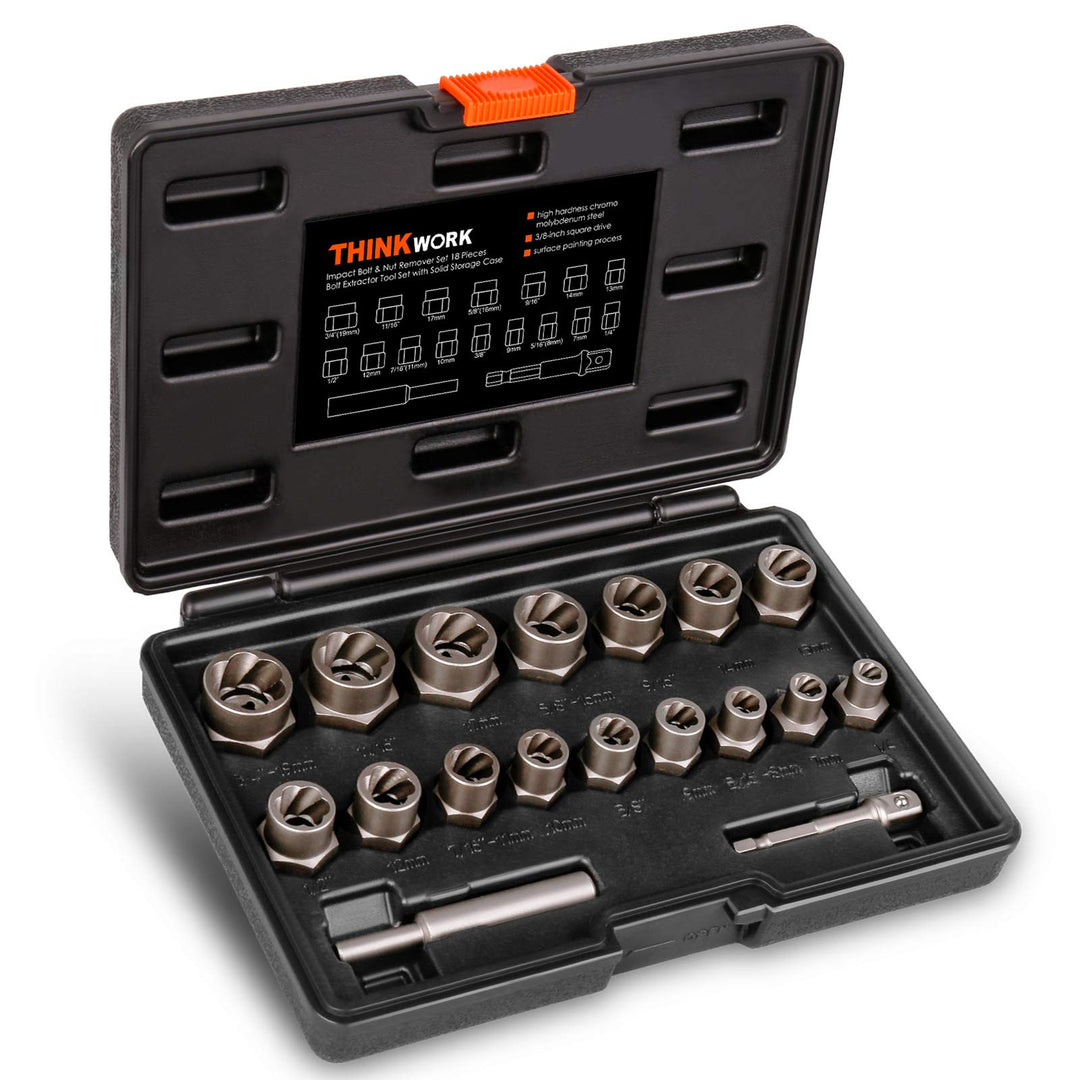 Bolt Extractor Kit, 18 Pieces Bolt Extractor Set, Stripped Bolt Extractor for Removing Damaged, Frozen, Rusted, Rounded-Off Bolts, Nuts &amp; Screws