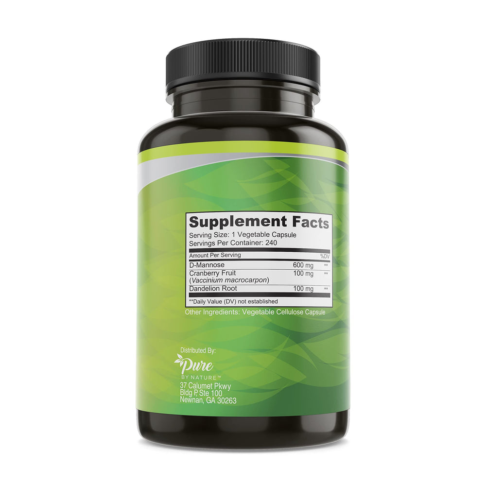Pure By Nature 600mg D-Mannose Vegan Capsules with Cran