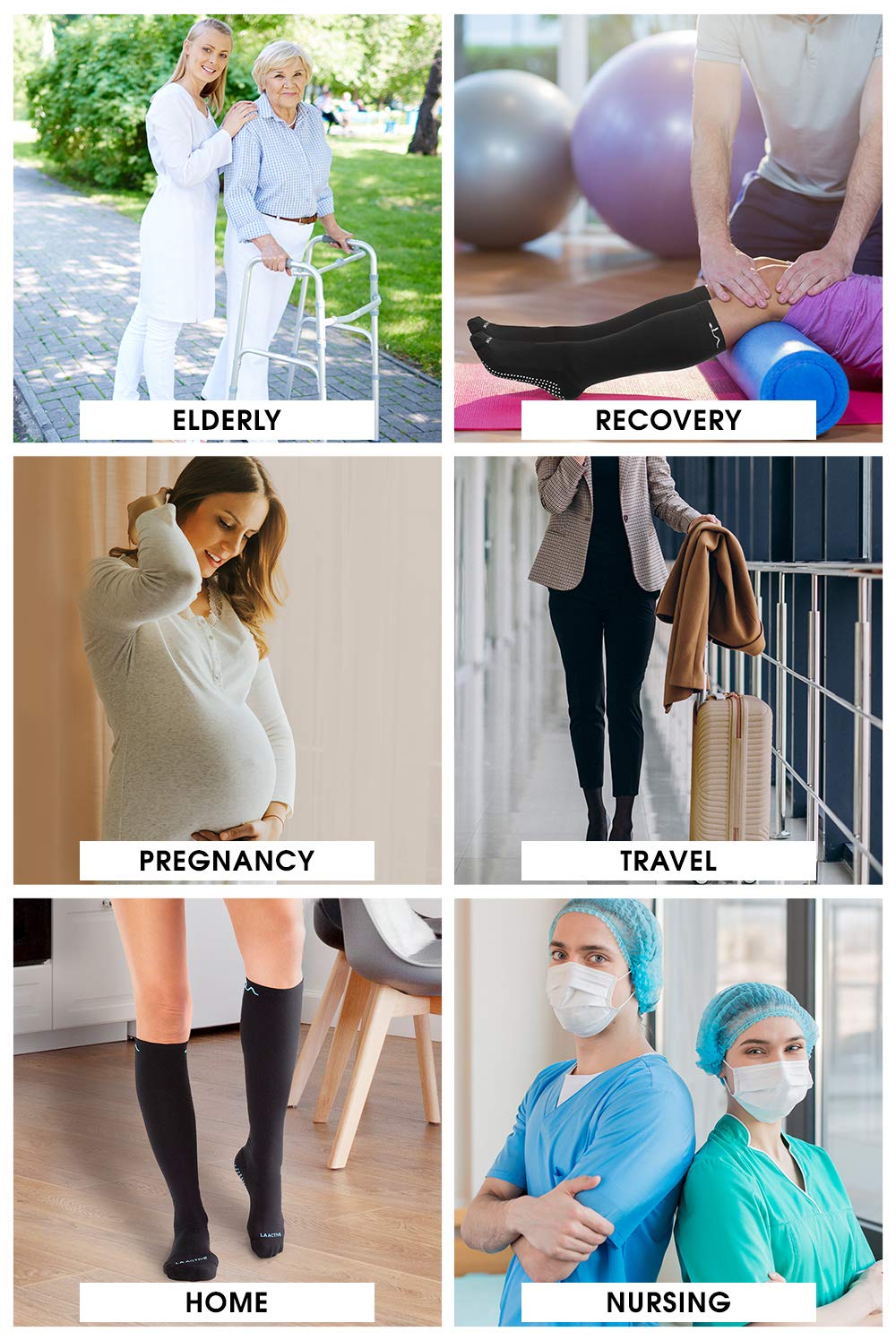 LA ACTIVE Graduated Compression Socks with Non-Slip Gri