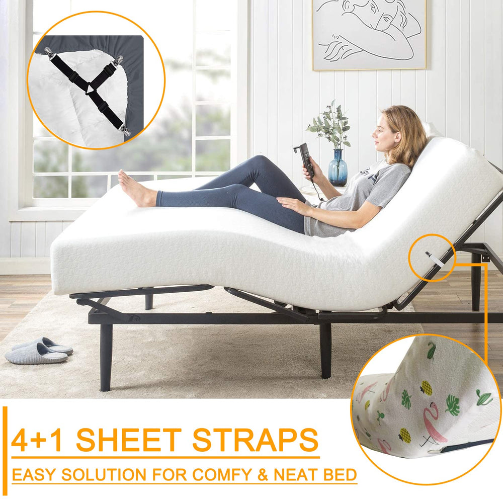 Bed Sheet Straps Set 4+1 Pcs. Sheet Holders for Corners, Bedsheet Clips Elastic Adjustable Sheet Fasteners Heavy Duty Fitted Sheet Grippers for Bedding Sheet (Black)