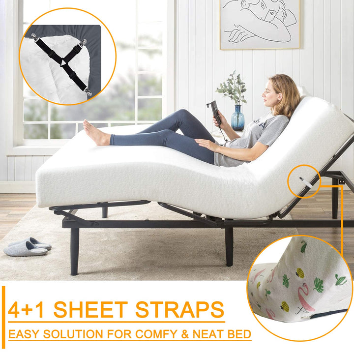 Bed Sheet Straps Set 4+1 Pcs. Sheet Holders for Corners, Bedsheet Clips Elastic Adjustable Sheet Fasteners Heavy Duty Fitted Sheet Grippers for Bedding Sheet (Black)