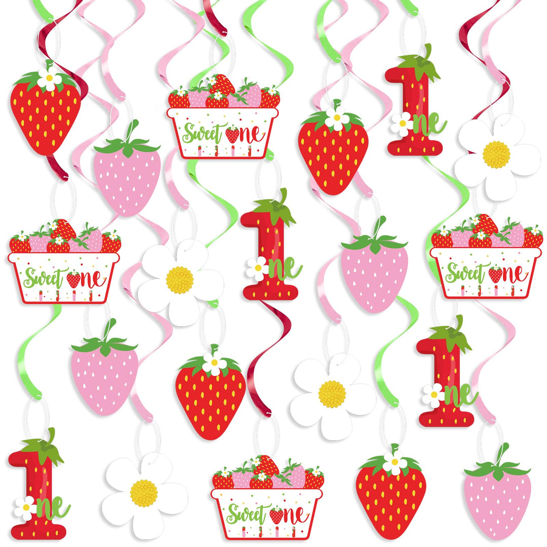 20Pcs Strawberry Sweet One Hanging Swirl Decorations,Strawberry Summer Fruit Party Hanging Decor for Strawberry First Birthday Party,Berry Sweet Themed Party,1st Bday Favors Idea,Baby Shower