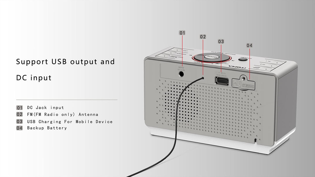 Alarm Clock Radio with Bluetooth Speaker, FM Radio, Dual Alarm with Snooze, Large LED Display, Dimmer Control, USB Charging Output and Night Light CKS708