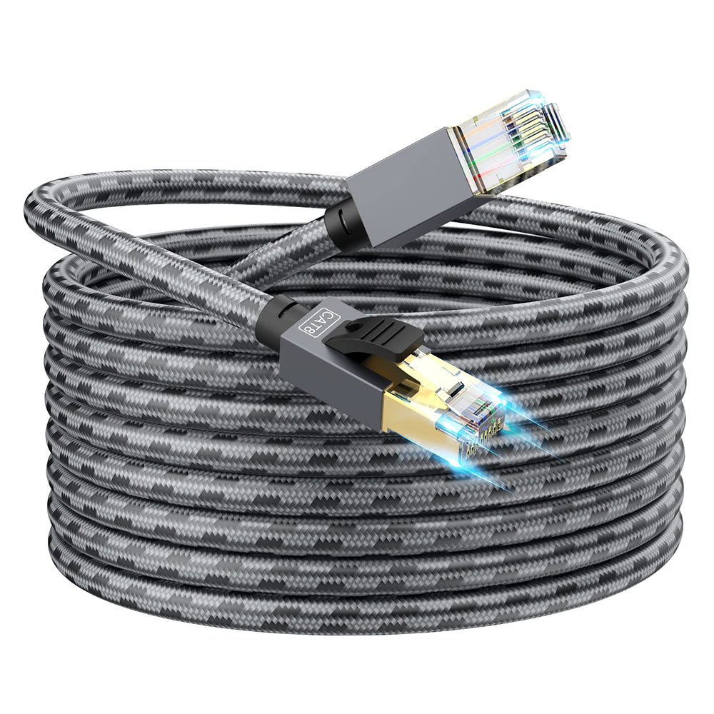 150 ft Ethernet Cable, CAT 8 Heavy Duty 26AWG Nylon Braided High Speed Cat8 Network LAN Patch Cord, 40Gbps 2000Mhz SSTP Double Shielded Cat8 Ethernet Cable RJ45 Cable