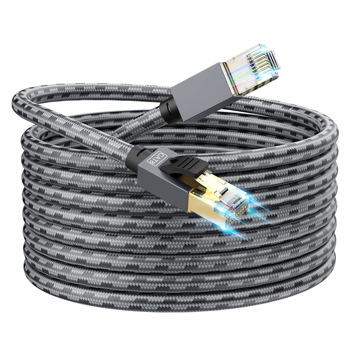 150 ft Ethernet Cable, CAT 8 Heavy Duty 26AWG Nylon Braided High Speed Cat8 Network LAN Patch Cord, 40Gbps 2000Mhz SSTP Double Shielded Cat8 Ethernet Cable RJ45 Cable