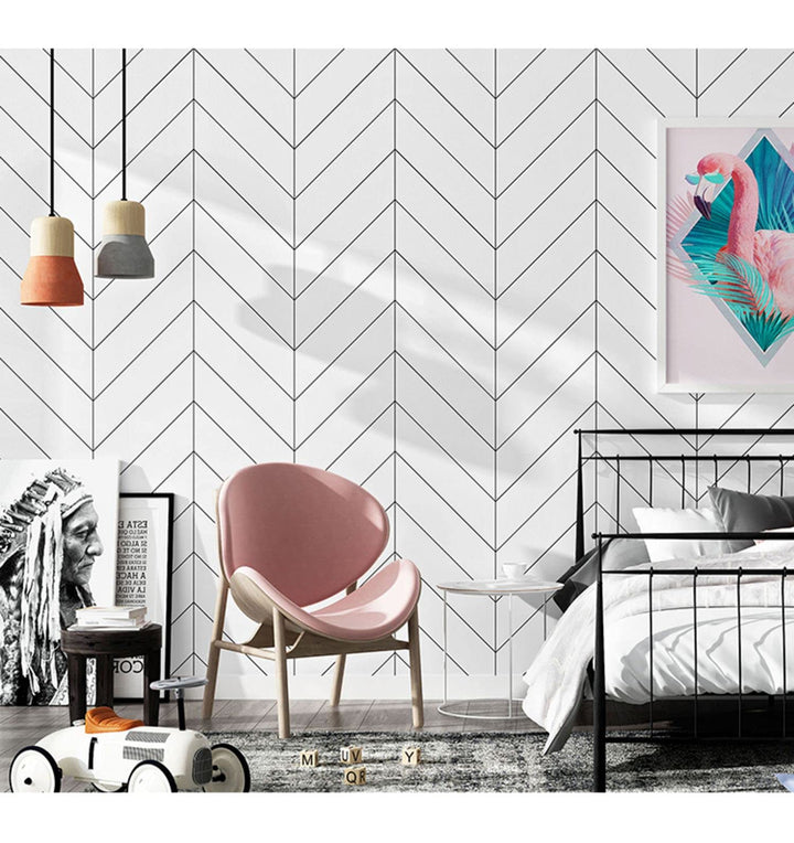 Black and White Wallpaper Peel and Stick Wallpaper Boho Contact Paper Modern Herringbone Wallpaper for Bathroom Bedroom Kitchen Wallpaper Self Adhesive Removable Wallpaper 17.7×197 Wall Waterproof