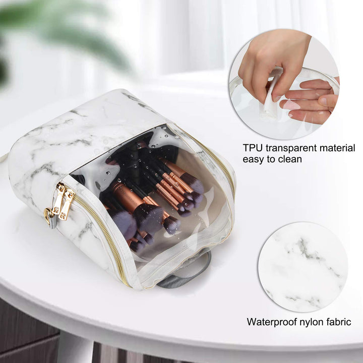 Makeup Brush Case Makeup Brush Holder Travel Professional Cosmetic Bag Artist Storage Bag Stand-up Foldable Makeup Cup(Marble, Small)