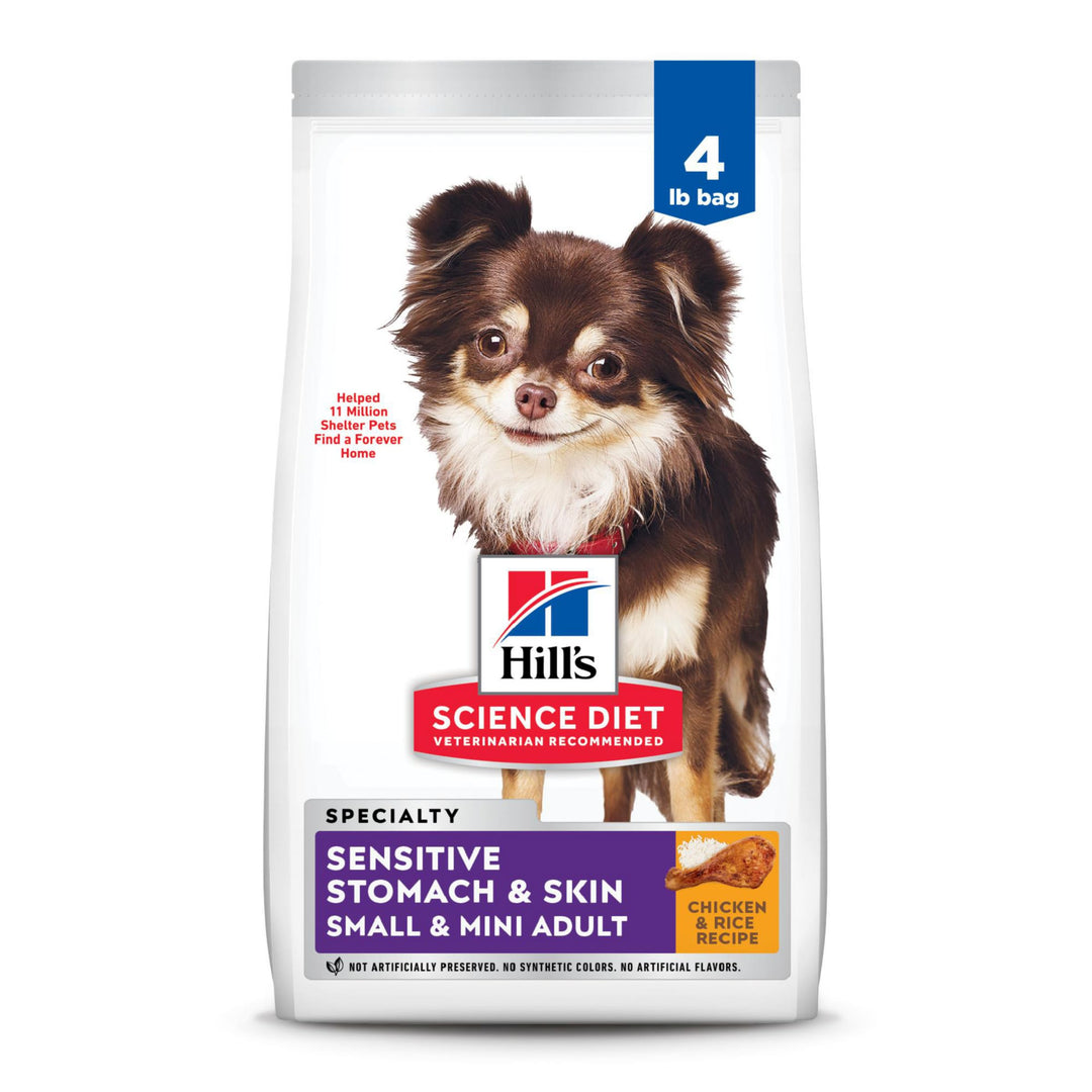 Hill&#39;s Science Diet Sensitive Stomach &amp; Skin, Adult 1-6, Small &amp; Mini Breeds Stomach &amp; Skin Sensitivity Support, Dry Dog Food, Chicken Recipe, 4 lb Bag