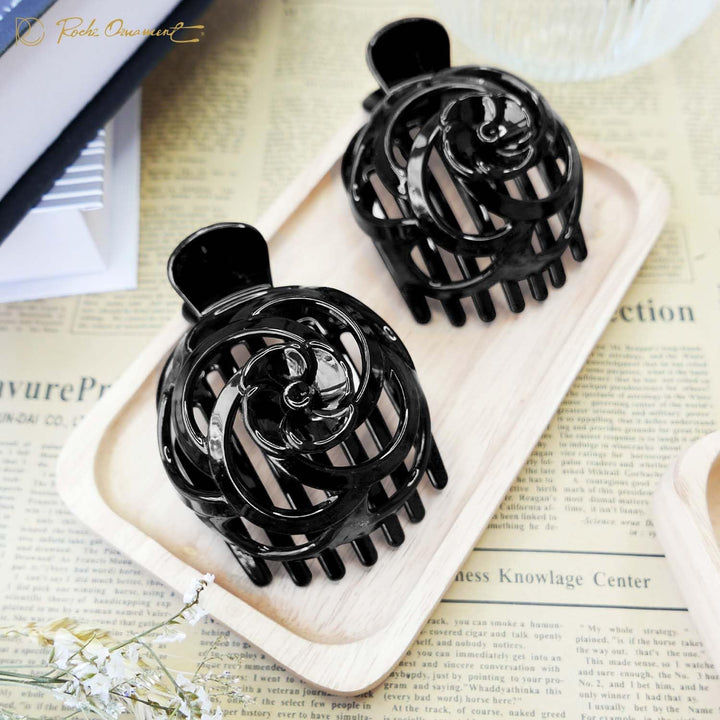 6 Pcs Womens Stylish Rose Dome Comb Clamp Shell Plastic No Slip Strong Secure Grip Side Slide Bun Maker Beauty Accessory Hair Clip, Medium Black