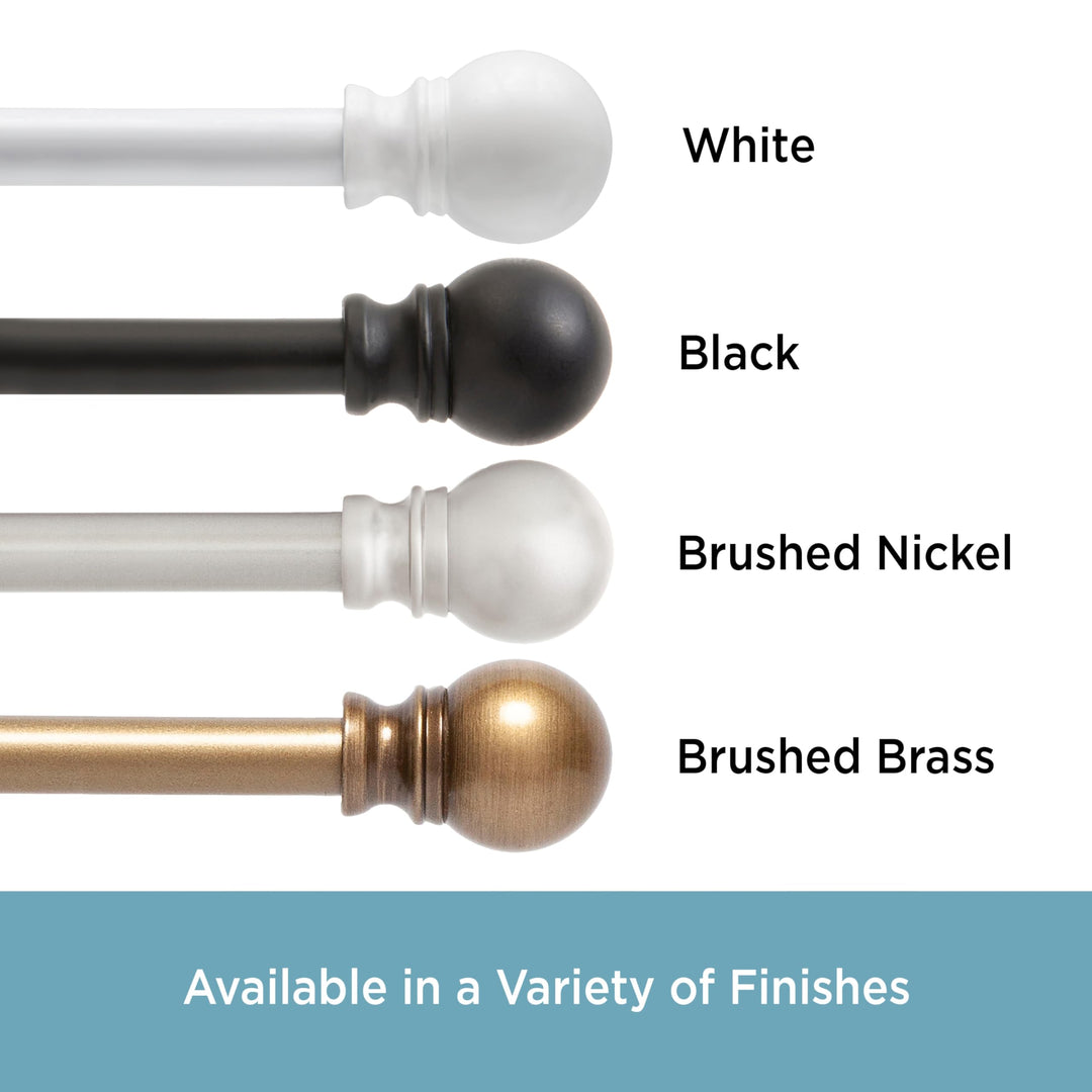 KN55250 Davenport Ball End Petite Café Decorative Window Curtain Rod, 28-48 Adjustable Length, White Finish, 1/2 Diameter Steel Tube