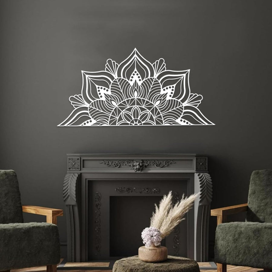 Large Metal Mandala Wall Decor, Unique Lotus Flower Wall Art for Home Room Bedroom Office Indoor Outdoor Decoration (White)