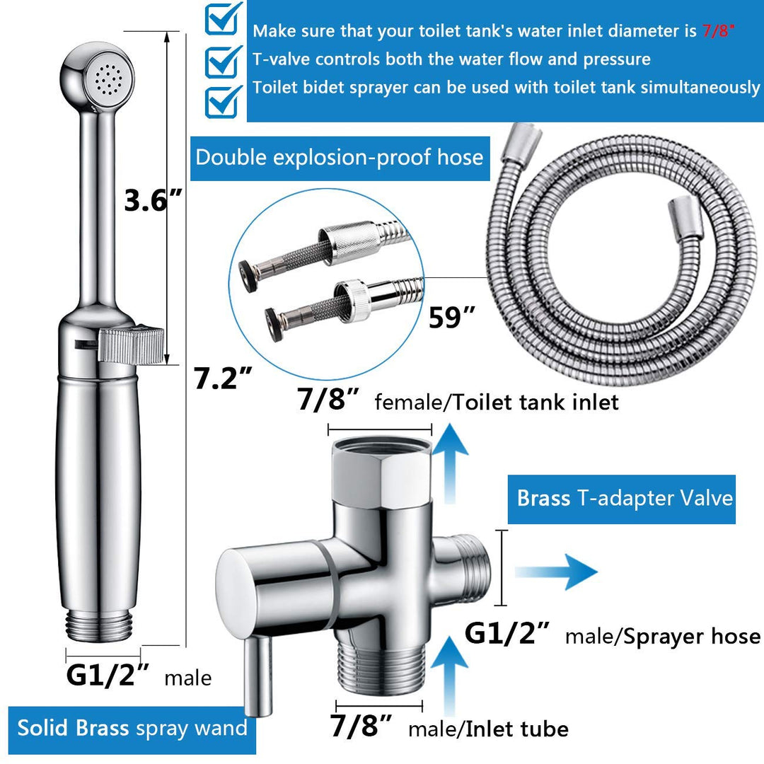 Bidet Sprayer for Toilet, Handheld Bidet Toilet Water Sprayer Kit Cloth Diaper Toilet Jet Sprayer Polished Chrome-Multi Mode with Anti-high Water Pressure Hose