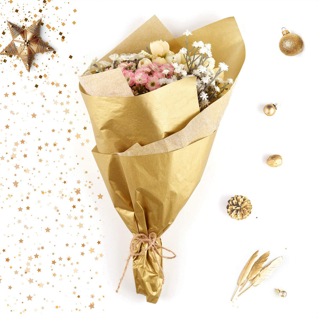 MIAHART 50 Sheets Metallic Gold Tissue 20X14 Inch Gift 
