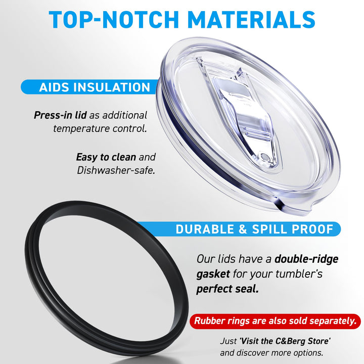 3 Yeti Lids 20 oz Spill Proof - No Leak Splash Proof Replacement Silicon Slider Locking Closure, 3 Lids for Tumbler, Fit Ozark, Open/Close 3 Inch Diameter by C&amp;Berg Model 2019