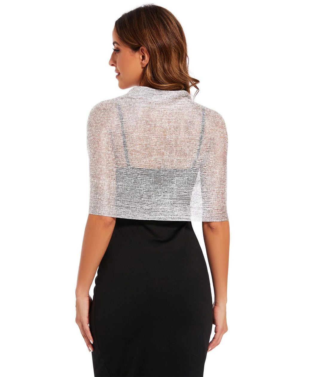 Sparkling Metallic Shawls and Wraps with Buckle,Women Shawls and Wraps for Evening Dresses,Silver