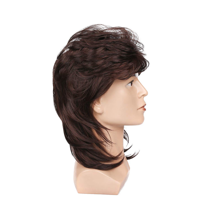 Mullet Wigs for Men 70s 80s Costumes Mens Brown Fancy Party Accessory Cosplay Hair Wig