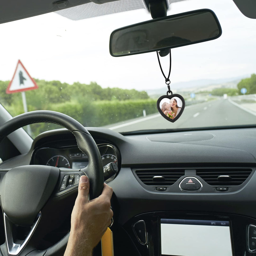 4 Pcs Car Rearview Mirror Hanging Ornament Picture Photo Keychain Frame Metal Locket with 4 Pcs Wax Rope