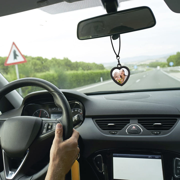 4 Pcs Car Rearview Mirror Hanging Ornament Picture Photo Keychain Frame Metal Locket with 4 Pcs Wax Rope