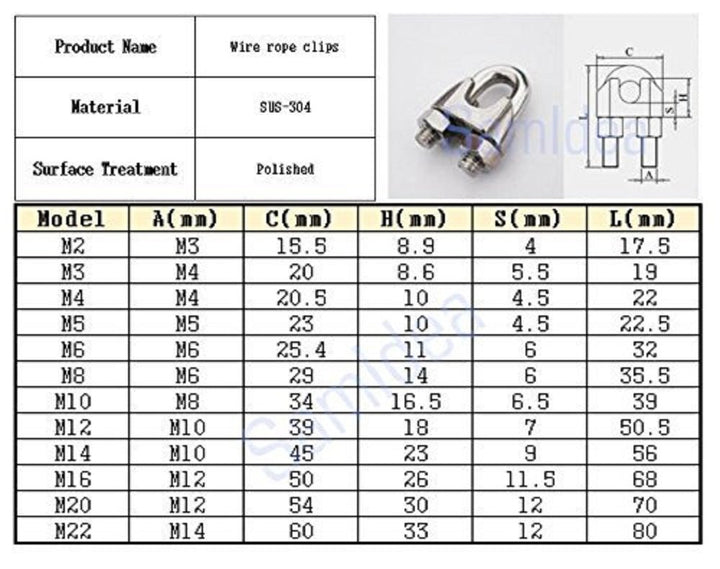 Luomorgo M2 1/16 Wire Rope Cable Clip Clamp 304 Stainle