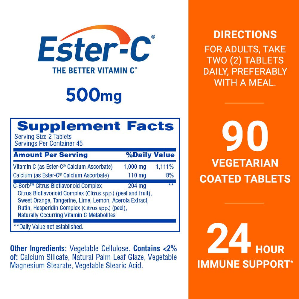 Ester-C 500 mg 24 Hour Vitamin C Tablets for Immune Sup
