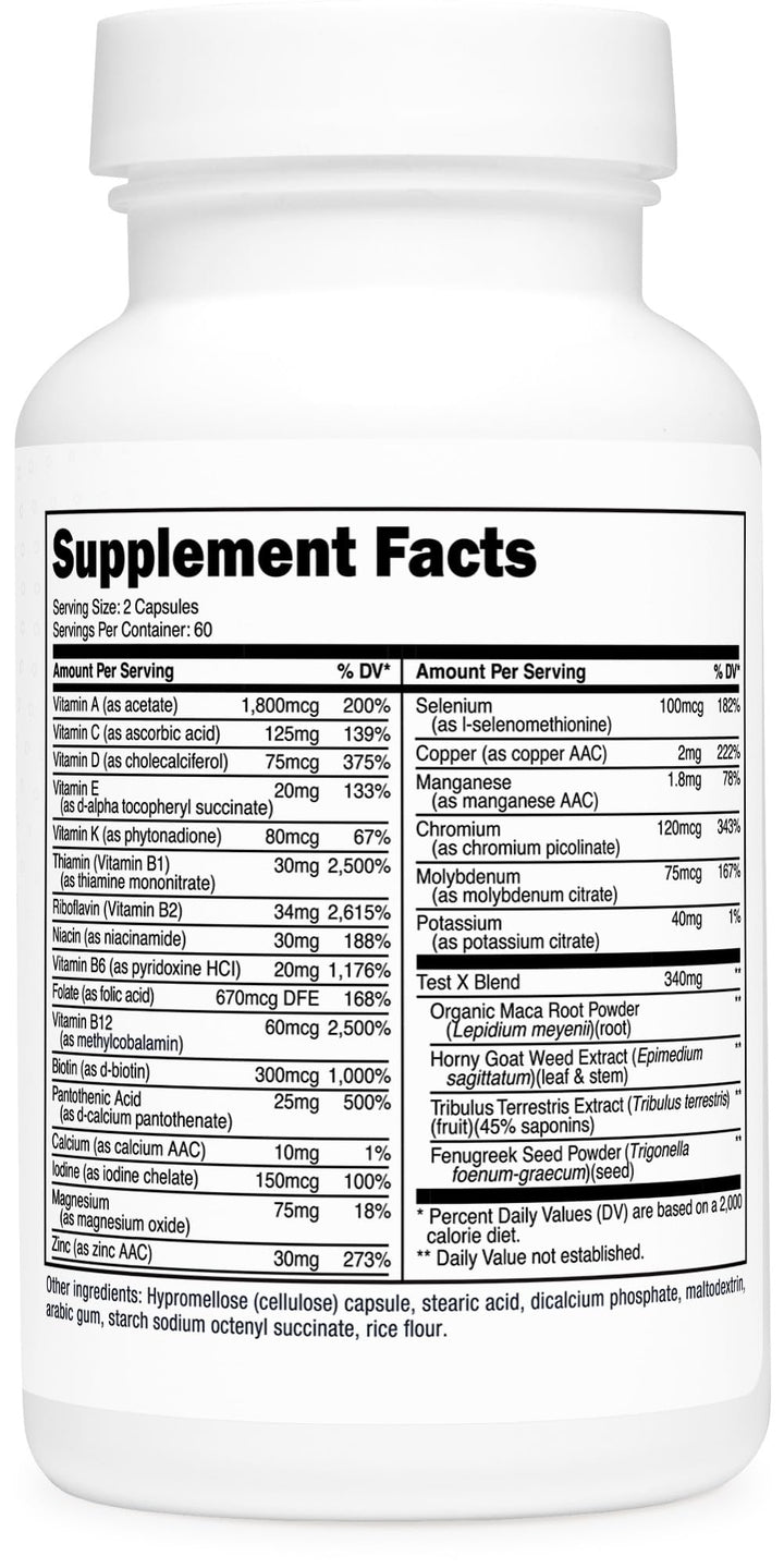 Multivitamin Capsules for Men (120 Capsules) (1200 mg) - Gluten-Free, 60 Servings