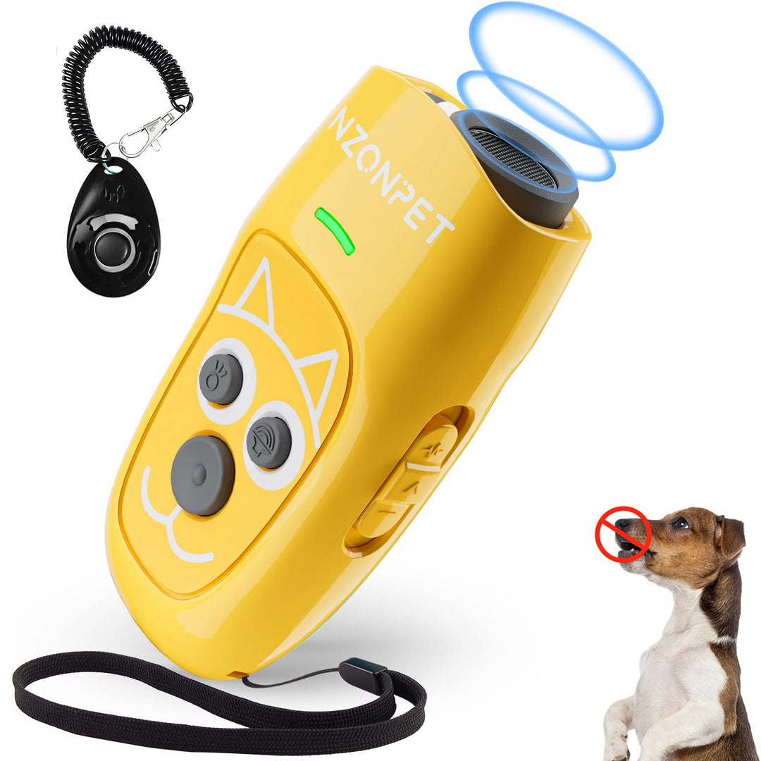 Anti Barking Device, Ultrasonic 3 in 1 Dog Barking Deterrent Devices, 3 Frequency Dog Training and Bark Control 16.4Ft Range Rechargeable with LED Light and Wrist Strap Yellow