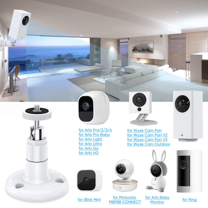 FastSnail Wall Mount Compatible with Wyze Cam Pan V3 &amp; Wyze Cam V4/V3 &amp; Wyze Cam Outdoor/Indoor, 360 Degree Swivel Adjustable Bracket for Wyze Cam and Other Camera with Same Interface 2 Pack