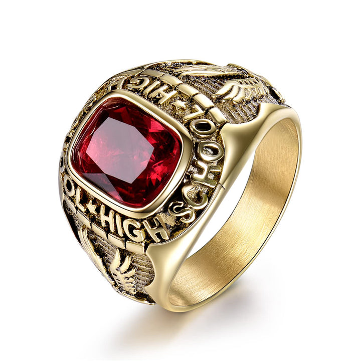 MASOP High School Male Stainless Steel Rings with Red S