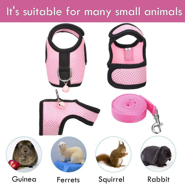 SATINIOR 2 Pieces Guinea Pig Clothes Baby Ferret Rats Hamster Soft Mesh Harness Leash Vest Set with Bell for Guinea Pigs, Hamster, Ferret, Rabbit, Chinchilla and Similar Small Animals(S)