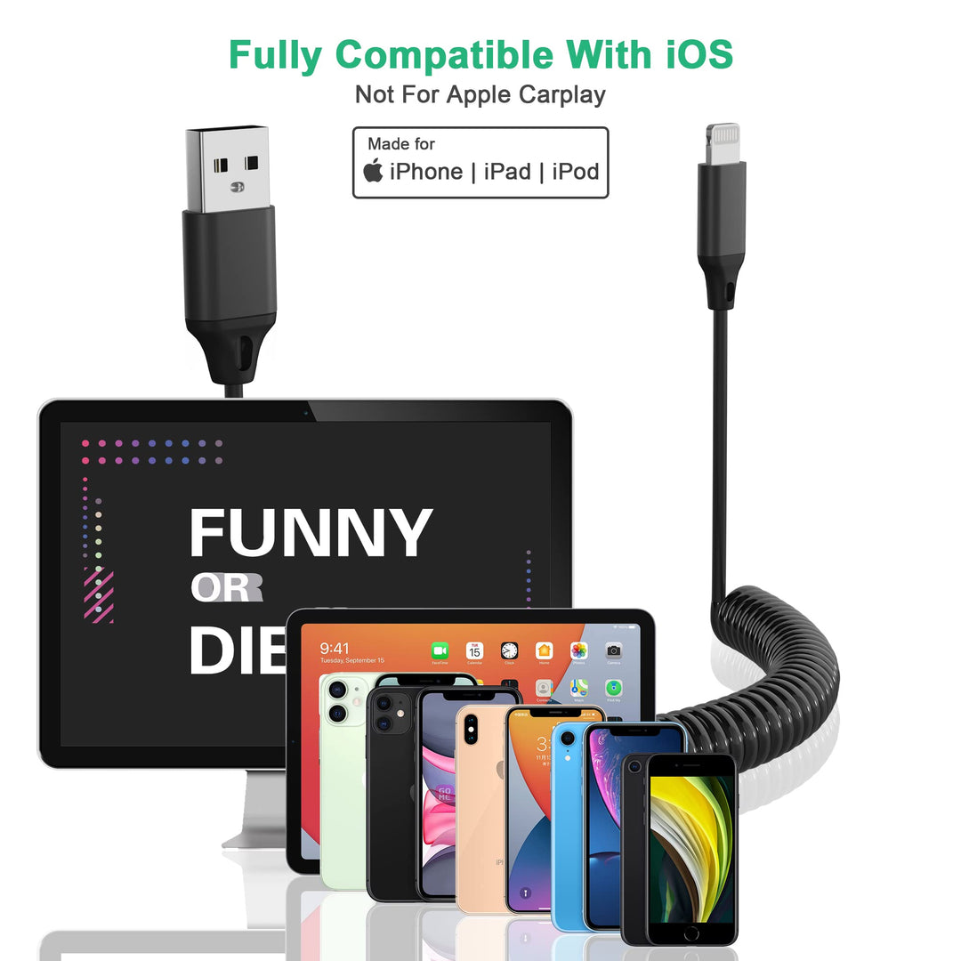 Coiled iPhone Charger Cable, [Apple MFi Certified] Retractable USB to Lightning Charging Cable (6Ft) for iPhone 13Pro/12/11/X (Note: Not for CarPlay)