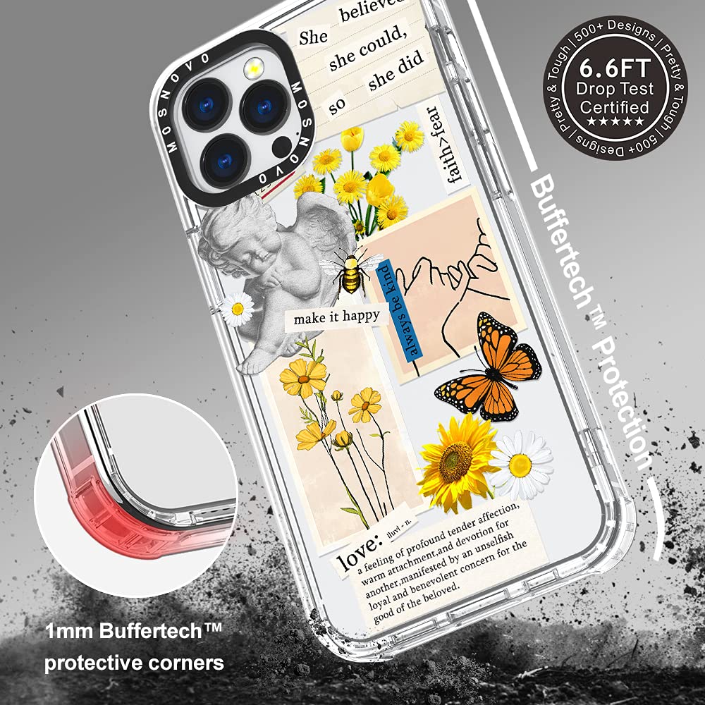 Case for iPhone 13 Pro Max, [Buffertech 6.6ft Military-Grade Drop Protection] [Anti Peel Off Tech] Clear TPU Bumper Phone Case Cover Design - Vintage Collage Art
