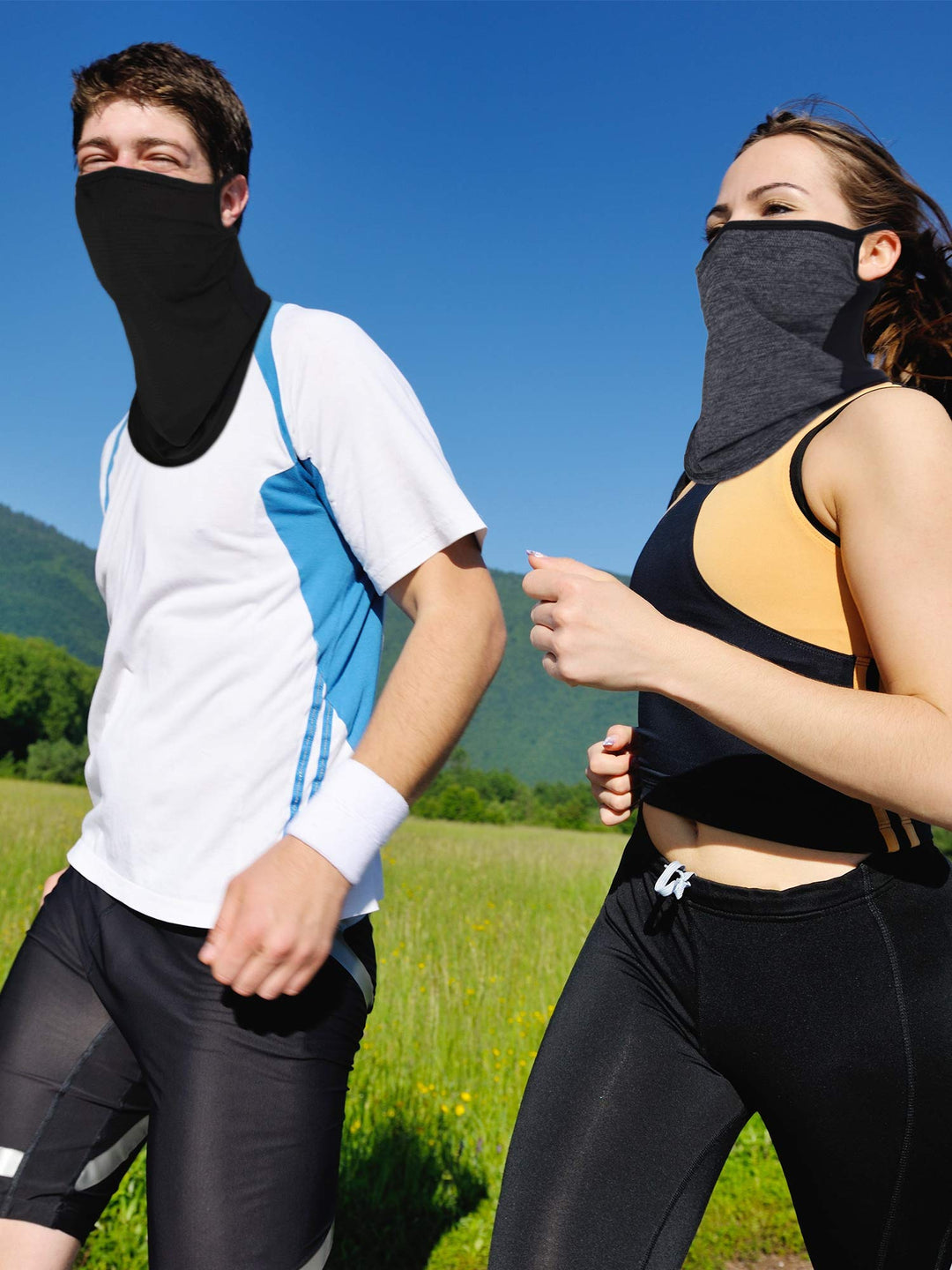 SATINIOR 4 Pcs Neck Gaiter with Ear Loops Neck Covers Bandana Cloth Face Gaiter Mask for Men Women Winter Non Slip Headwear(Black, Grey and Black)