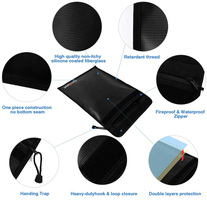 Fireproof Waterproof Money Document Bag - 3 Pack Safe Upgraded Zipper Bags, Fire &amp; Water Resistant Storage Organizer Pouch for A4 A5 Documents Holder,File,Cash,Jewelry,Passport,Tablet,Laptop (Black)