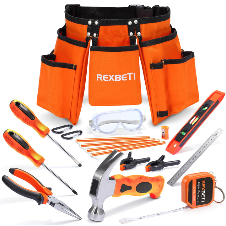 REXBETI 18pcs Young Builder&#39;s Tool Set with Rea