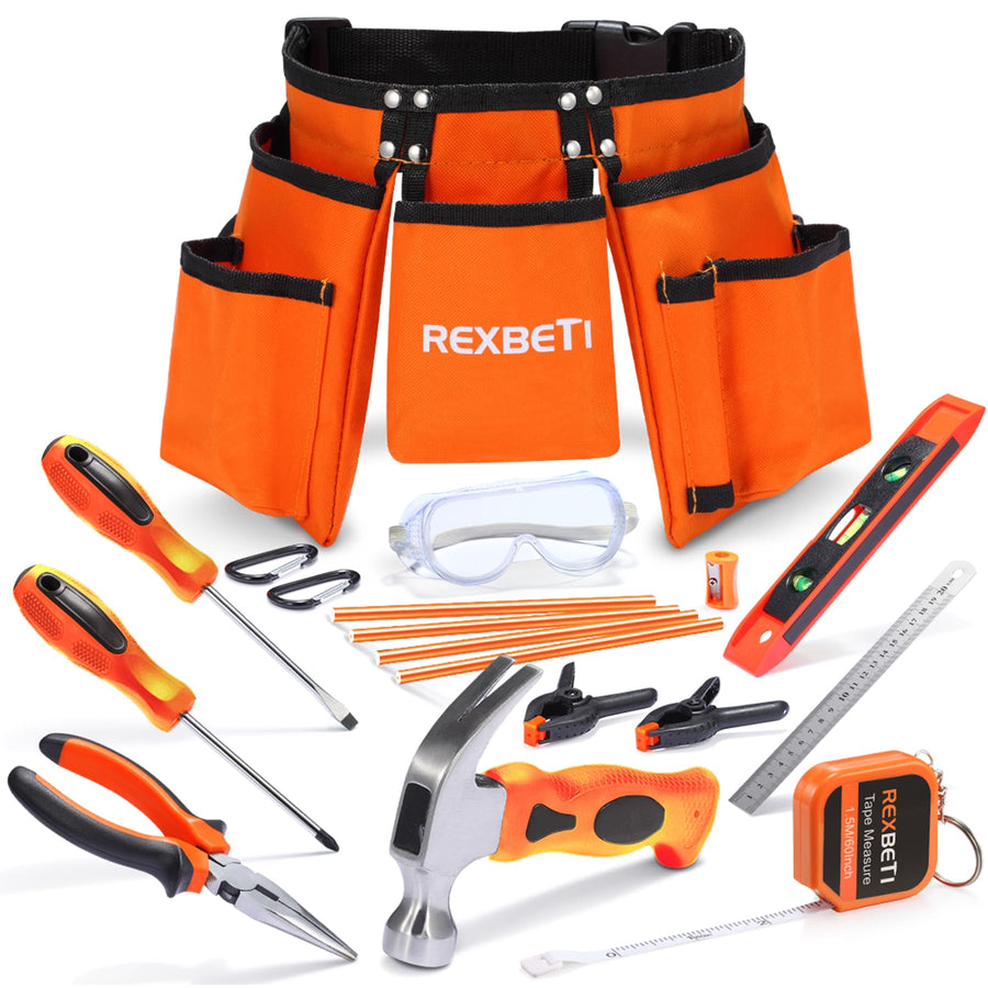 REXBETI 18pcs Young Builder's Tool Set with Real Ha