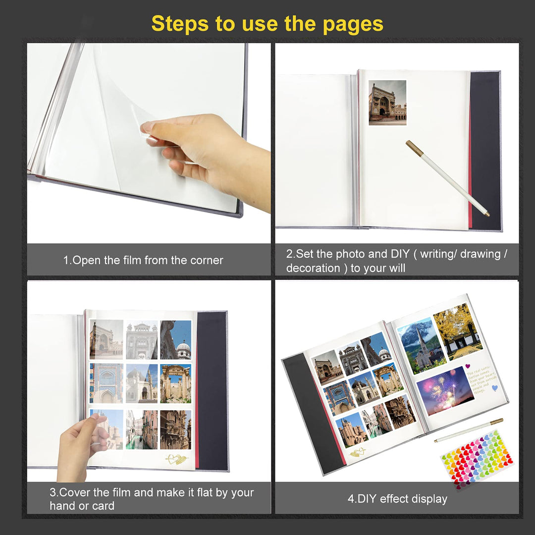 Photo Album Self Adhesive Scrapbook Album DIY Scrapbooking Book Length 13.2 x Width 12.8 (Inches) with 6pcs Metallic Pen,3pcs stickers,Grey