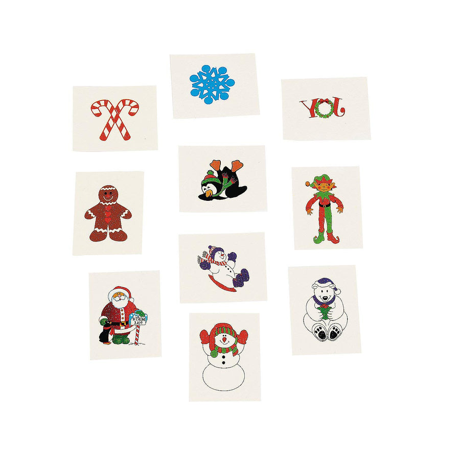 72 Christmas Holiday Glitter Temporary Tattoos