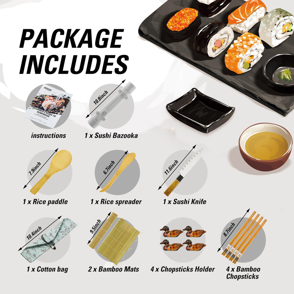 Sushi Making Kit Sushi Bazooka Maker with Bamboo Mats and Chopsticks, Paddle, Spreader, Sushi Knife, DIY Sushi Roller Machine