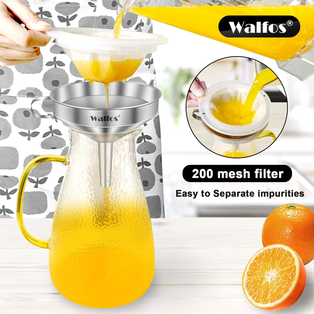 3Pcs Kitchen Funnel with 2 Removable Strainer &amp; 1 Cleaning Brush &amp; 1Pc 200 Mesh Food Filter Strainer, Food Grade Stainless Steel Funnel for Transferring of Liquid, Oils, Jam, Dry Ingredients