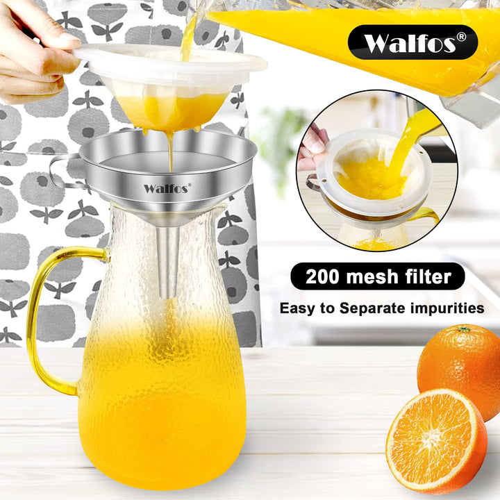 3Pcs Kitchen Funnel with 2 Removable Strainer &amp; 1 Cleaning Brush &amp; 1Pc 200 Mesh Food Filter Strainer, Food Grade Stainless Steel Funnel for Transferring of Liquid, Oils, Jam, Dry Ingredients