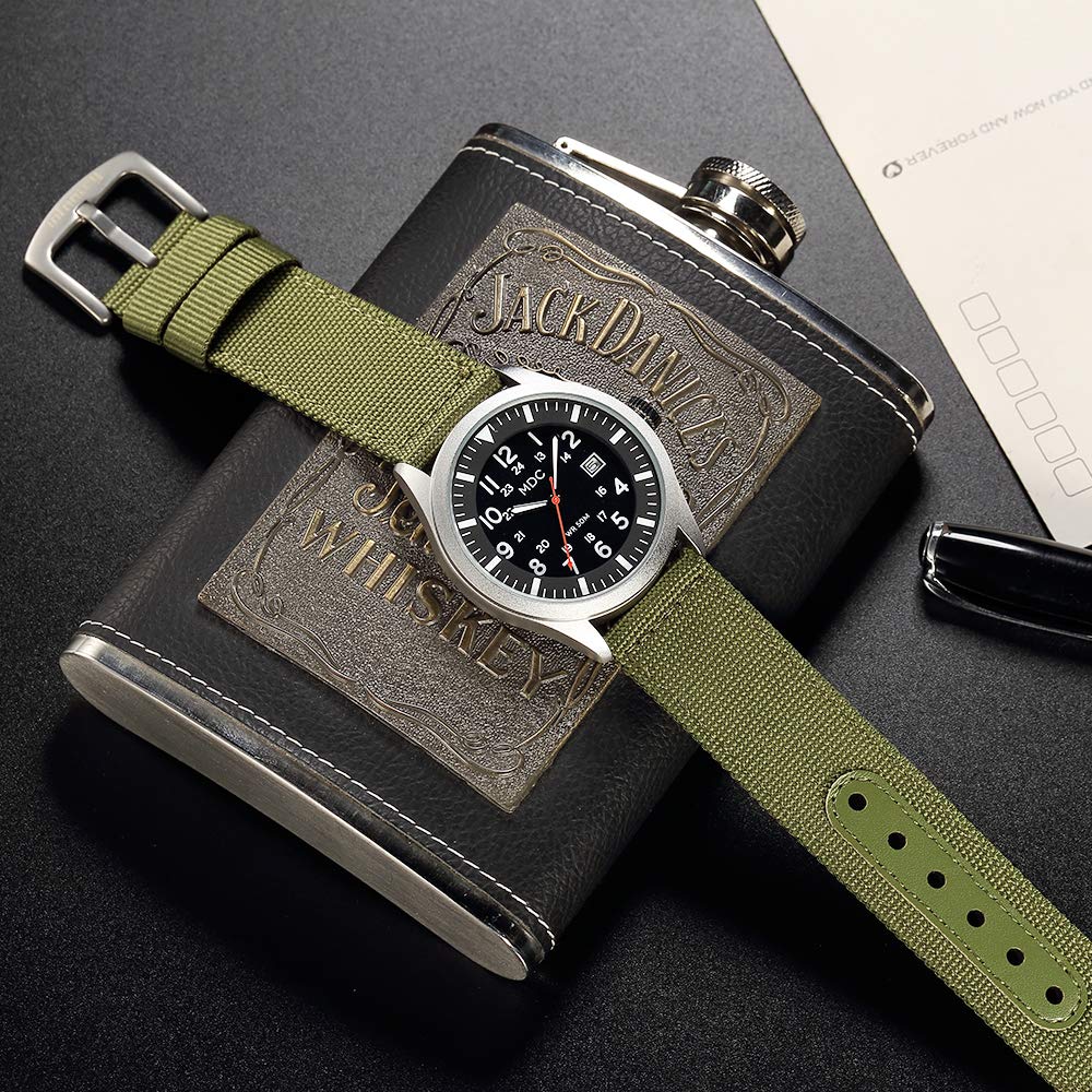 Black Military Analog Wrist Watch for Men, Mens Army Field Tactical Sport Watches Work Watch, Waterproof Outdoor Casual Quartz Wristwatch,5ATM Waterproof