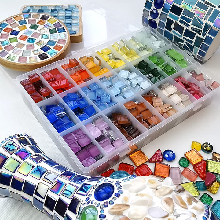 Mosaic Tiles Square Iridescent Crystal Mosaic Glass Tile for Crafts, Mosaic Pieces DIY Picture Frames Handmade Jewelry Art Decoration Gifts,100 Pieces (Cyan)