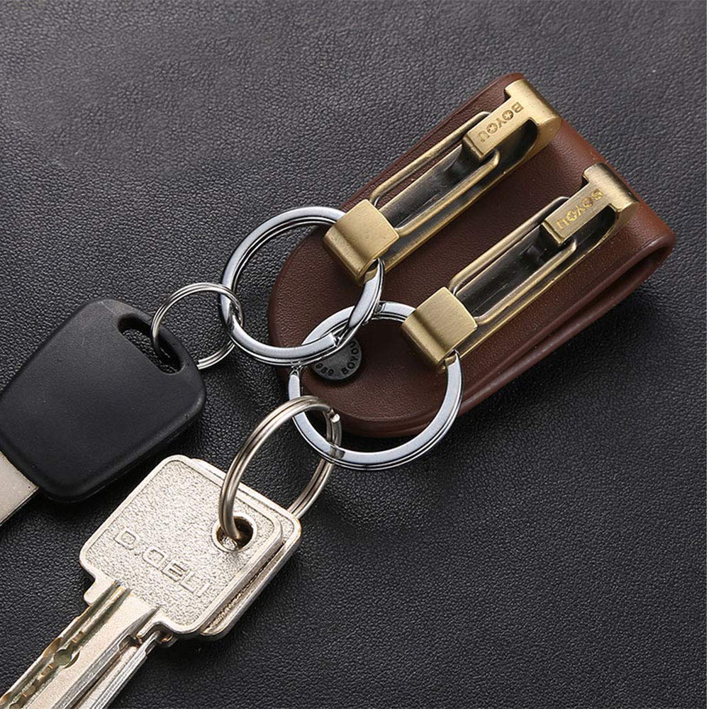 Stainless Steel Keyring Security Belt Clip Key Chain Useful Keychain (BY702,Leather,1Pack)