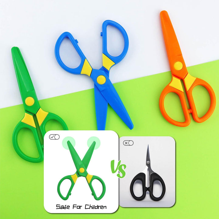 Plastic Child-Safe Scissor Set, Toddlers Training Scissors, Pre-School Training Scissors and Children Art Supplies(3pcs) Multicolored