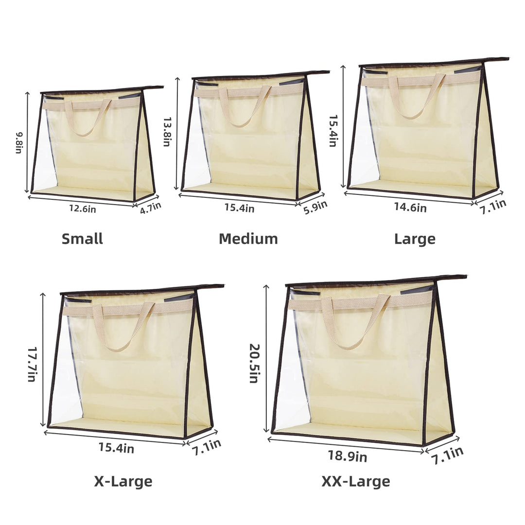 Premium Transparent Dust-Free Moistureproof Cover Purse Handbag Storage Organizer Hanging Bag with Handle Zipper Space-Saving Holder Grey XXL