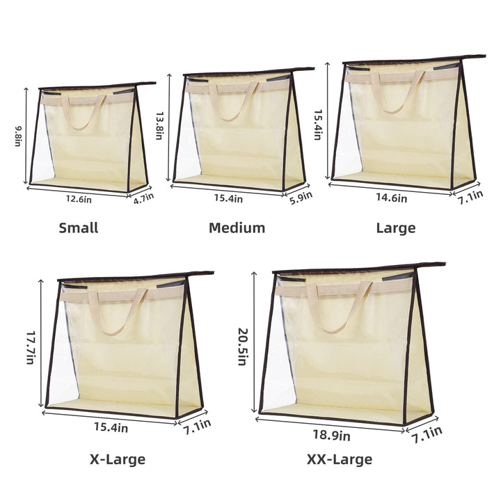 Premium Transparent Dust-Free Moistureproof Cover Purse Handbag Storage Organizer Hanging Bag with Handle Zipper Space-Saving Holder Grey XXL