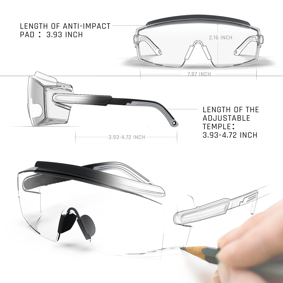 Protective Glasses, Anti Fog Safety Glasses With Adjustable Frame And Temples Eye Protection, Great Safety Goggles For Men &amp; Women