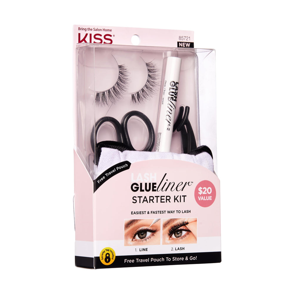Lash GLUEliner Starter Kit, Felt-Tip Eyelash Adhesive, Clear Matte Finish, Foolproof Application, Includes GLUEliner (0.5mL), Applicator, Scissors, Travel Pouch, & 1 Pair of Fake Eyelashes