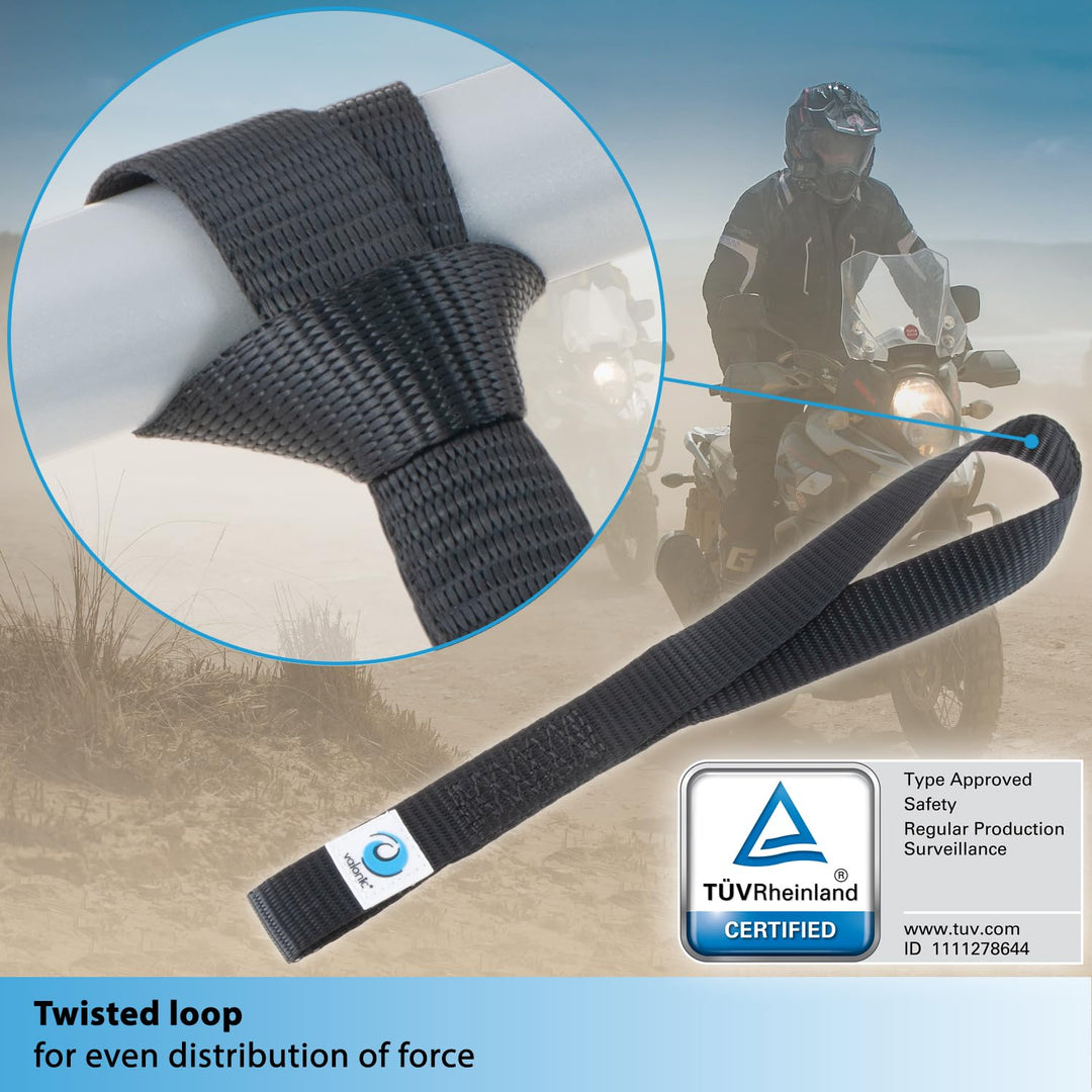 Falcon - Soft Loop tie Down Straps - 4 Pack, 4400lbs, 1 x 12, Double Stitched, Black - for Motorcycle Handlebar