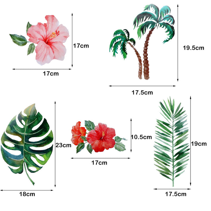 66 Pieces Large Palm Leaves Wall Decals Tropical Hibiscus Flower Peel Removable Stickers Green Plants Fresh Leaves Stickers for DIY Bedroom Living Room Office Bathroom Wall Corner